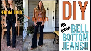 How to DIY Bad A BELL BOTTOM Jeans NoSEW  by Orly Shani [upl. by Uzzi]