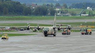 Oman Air Force Hercules taxiing with fire brigade and Qatar Amiri Flight A310 taxi [upl. by Yesor]