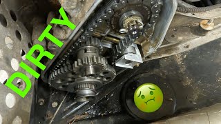 SkiDoo Chain Case Oil Change with REVERSE Early 2000s Formula Deluxe [upl. by Lleval]