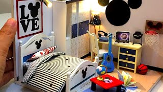 DIY MINIATURE DOLLHOUSE  MICKEY MOUSE BEDROOM [upl. by Brodeur]