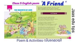 Class 5 english The warmth of lovepoem A friend amp full activities5 th std English A friend [upl. by Soo]