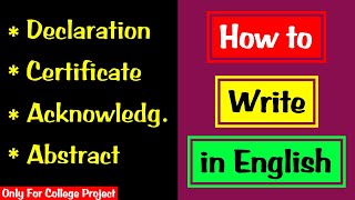 How to write Acknowledgement for college project  Certificate BABScBCom  Declaration for project [upl. by Annavoig]