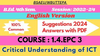 BEd Course 14EPC 3 suggestions with answers in English version 4th Sem suggestions in English [upl. by Sitto429]