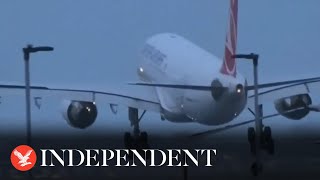 Turkish airline flight has terrifying landing as Storm Isha halts travel [upl. by Maurie782]