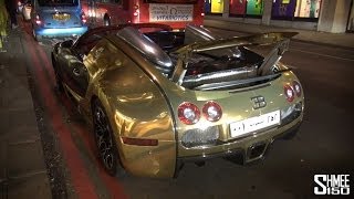 Golden Bugatti Veyron Grand Sport on the Roads of London [upl. by Padegs]