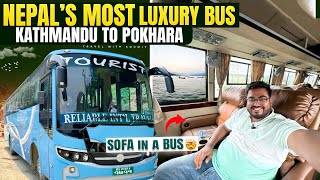 KATHMANDU to POKHARA Bus Journey  Nepals LUXURY Bus  BUS hai ki MOVIE THEATRE 🤯 [upl. by Helm]