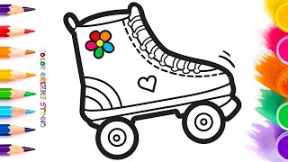 🛼Drawing and Coloring a Roller Skate  Easy Drawing for Beginners [upl. by Joash940]