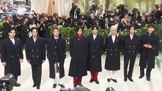 Stray Kids Lea Michele Sebastian Stan pose at Met Gala [upl. by Lenahtan369]