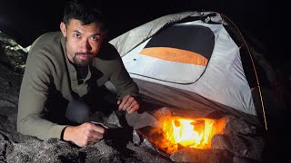 Solo Camping and Cooking on the Beach over a NonStick Rock [upl. by Cly]