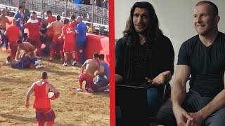 UFC Fighters React to MMA Football Calcio Storico feat Elias Theodorou and Misha Cirkunov [upl. by Walczak]