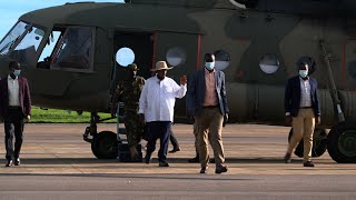 President Museveni lands private helicopter at Entebbe International Airport [upl. by Otreblasiul701]