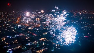 Reykjavik Iceland New Years Eve FIREWORKS  4K Drone Footage [upl. by Landau]