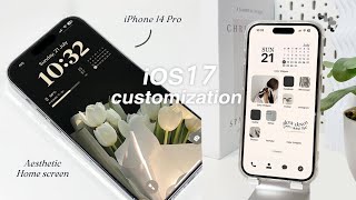 iOS 17 AESTHETIC CUSTOMIZATION 🌱🤍  custom iphone theme widgets icons tutorial [upl. by Trude336]