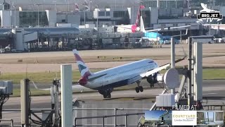 Plane aborts landing at Londons Heathrow Airport in high winds [upl. by Ahsiym671]