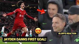 Jurgen Klopp Nunez Fans reaction to Jayden Danns scored 1st goal for Liverpool [upl. by Eskill544]