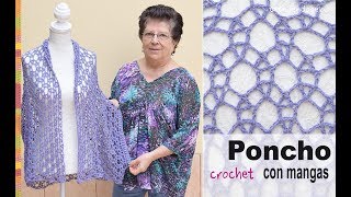 Poncho con mangas en tejido recto a crochet  Tejiendo Perú [upl. by Lielos922]