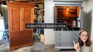 Furniture Makeover  Armoire to Coffee Bar  Furniture Flip  Armoire Transformation [upl. by Tnomad]