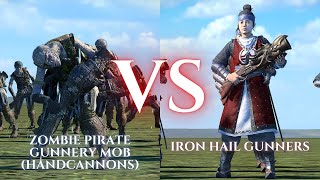 WARHAMMER III Total War  Zombie Pirate Deckhands Mob Handcannons VS Iron Hail Gunners [upl. by Aliac876]