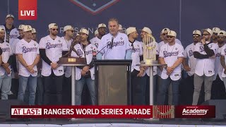 Bruce Bochy spoke on stage at the Texas Rangers 2023 World Series parade [upl. by Orlina]