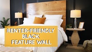 Home color inspiration for renters that cant paint bedroom makeover with black feature accent wall [upl. by Erelia]