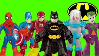 Batman Captain America SpiderMan and Iron Man vs Mr Freeze and Joker imaginext toys spiderman [upl. by Marutani]