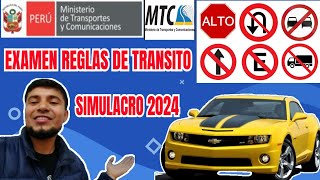 SIMULACRO EXAMEN DE REGLAS MTC 2024 BREVETE para autos categoría A1 [upl. by Imnubulo]