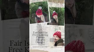 Fair Isle Hat Free Knitting Pattern Hearts Design [upl. by Golding602]