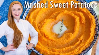 DELICIOUS Butter amp Thyme Mashed Sweet Potatoes Recipe Great for Thanksgiving [upl. by Ahsiad886]