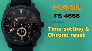 How to set timedate and chronograph reset Fossil FS4656  TrendWatchLab [upl. by Kimberley262]