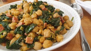 RECETA EN 10 MINUTOS  Garbanzos salteados con espinacas y jamón [upl. by Lindly]