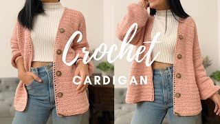 Easy cardigan crochet tutorialModern crochet cardigan with buttons Free crochet patterns XSXXL [upl. by Ramalahs854]