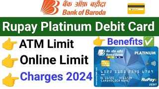 Bank of baroda rupay platinum debit card limit amp charges  Bob rupay platinum debit card charges [upl. by Hallvard]