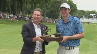 Davis Thompson receives championship trophy in 2024 John Deere Classic [upl. by Anavas993]