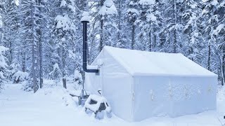 30C WINTER CAMPING ALONE in a HOT TENT [upl. by Wachtel]