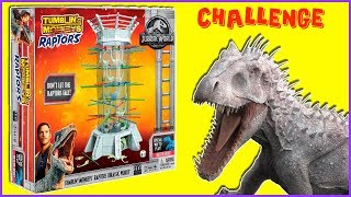 Playing Jurassic World KERPLUNK w RAPTORS Dinosaur Board Game Challenge [upl. by Nadual]