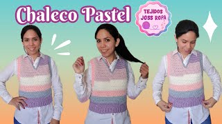 Chaleco pastel tejido a crochet escote en V  tejidos joss ropa [upl. by Anihta]