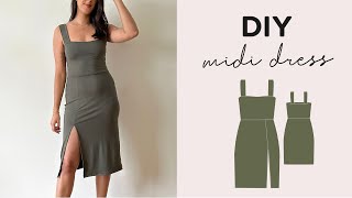 DIY Midi Dress  Sewing Pattern  Easy and Quick Project ✨ [upl. by Nosmirc]