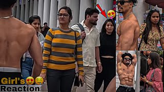 💪BODYBUILDER Shirtless In Public😍 Cute Girls Reaction😘  Epic Reactions  Fitness Master Deepak [upl. by Ettennod163]