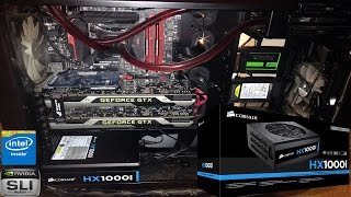 Corsair HX 1000i Unboxing Corsair Link Test  GTX 980TI SLI  i7 4790K 47GHz [upl. by Martynne]