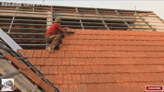 Building Construction  Installation Terracotta Roof Tiles On A Fixed Frame [upl. by Haughay]