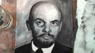 Dry Brush Portrait of Vladimir Lenin Oil Paint Watercolor Paper Eraser Color Pencil [upl. by Ahsirtap]