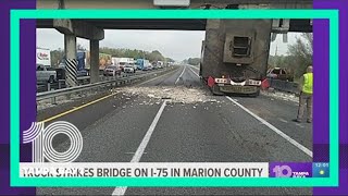 Northbound I75 closed in Ocala after oversized truck hits overpass [upl. by Eileek]