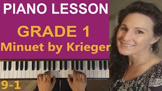 221 Minuet in A Minor by Krieger  Piano Lesson part 1 Grade 1 Baroque List A Piano Tutorials [upl. by Nnylg]