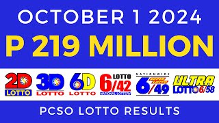 Lotto Result Today 9pm October 1 2024  PCSO Complete [upl. by Ahsilat]