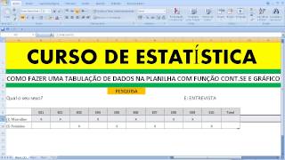 Curso de ESTATÍSTICA Como fazer uma tabulação de dados na planilha com função contse e gráfico [upl. by Wesley]