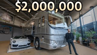 Touring a 2000000 Luxury Motorhome with Secret Supercar Garage [upl. by Anneuq544]