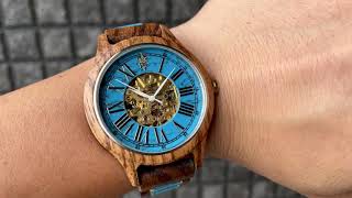 EINBAND Frieden Turquoise × Zebra Wood 42mm 自動巻き木製腕時計 [upl. by Yehtomit]