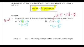 Yr 10 Adv Quadratics 5  Factorising by completing the square [upl. by Ramsden519]