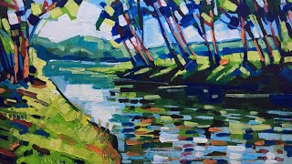 Impressionist landscape with acrylic Painting a river Plein air Art techniques Enrique Zaldivar [upl. by Lletnohs787]