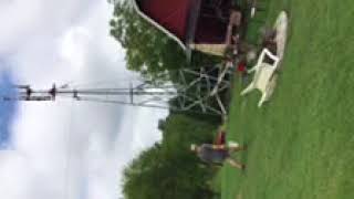 Raising an 8’ Aermotor windmill on a 40 foot tower with a tractor [upl. by Rockey]